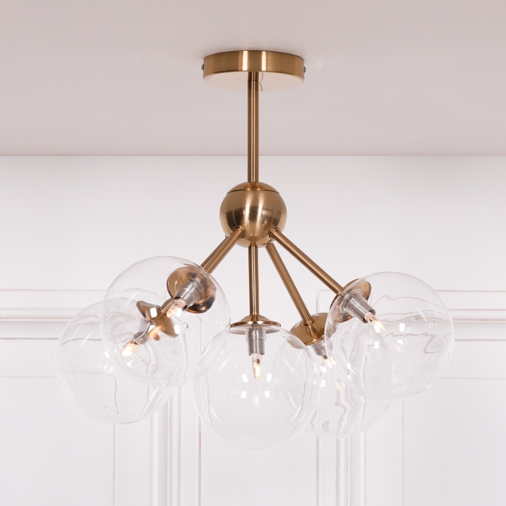 Product photograph of Gold Satin Arriba Sputnik Glass 5 Arm Ball Ceiling Light from Choice Furniture Superstore.